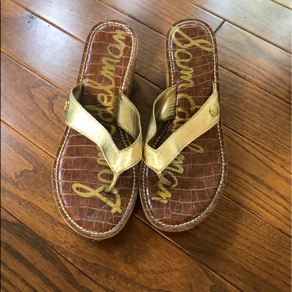 Sam Edelman Gold Flip Flop Wedge